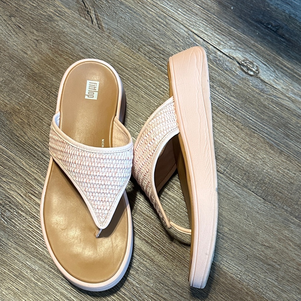 Fitflop F-Mode Woven Pink Toe-Post Thong Sandals 10